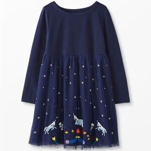 Hanna Andersson Character Tulle Dress Navy Uniacorn Long Sleeve